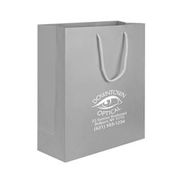 IMPRINTED GRAY Medium Paper Bag 8 W x 4 D x 10" H (100/box | Minimum order - 5 boxes)